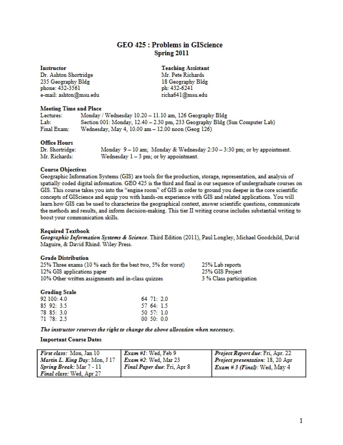 GIScience Problems Syllabus