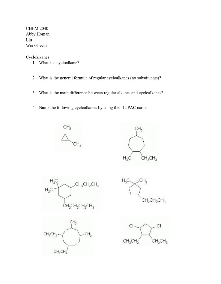 Worksheet 3 for SI