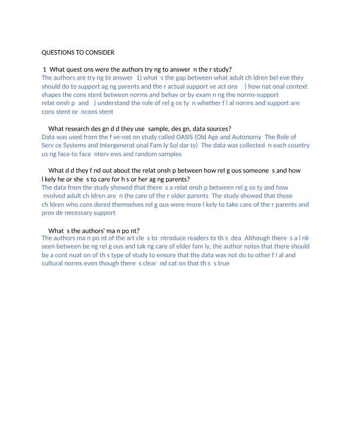 Religiosity and Care for Aging Parents - Discussion Questions