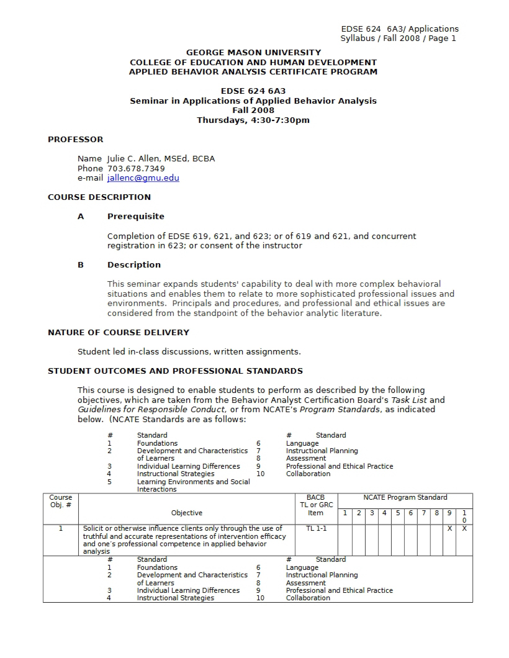 Applications of Applied Behavior Analysis Syllabus