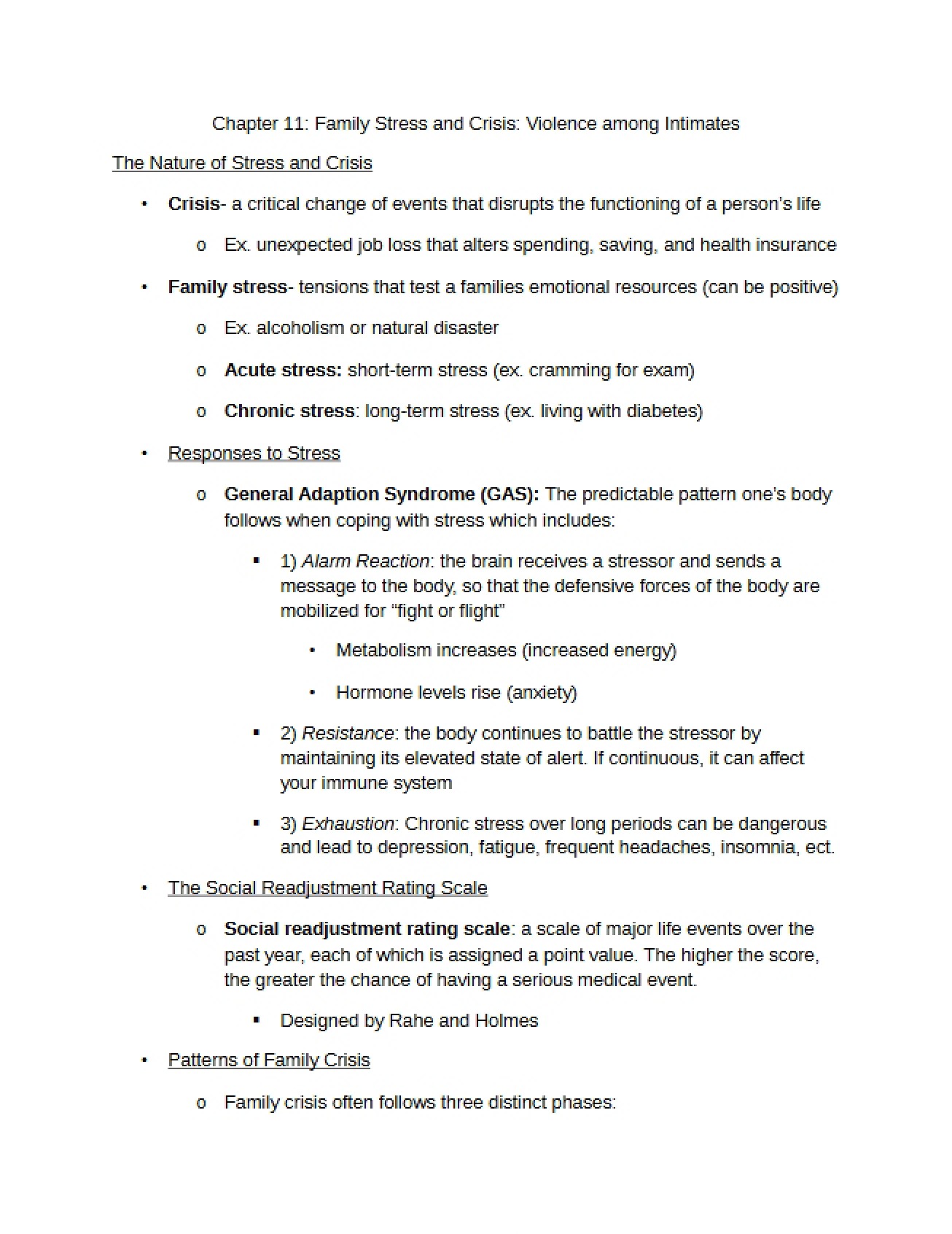 Chapter Eleven's Perspective on Family Stress and Crisis
