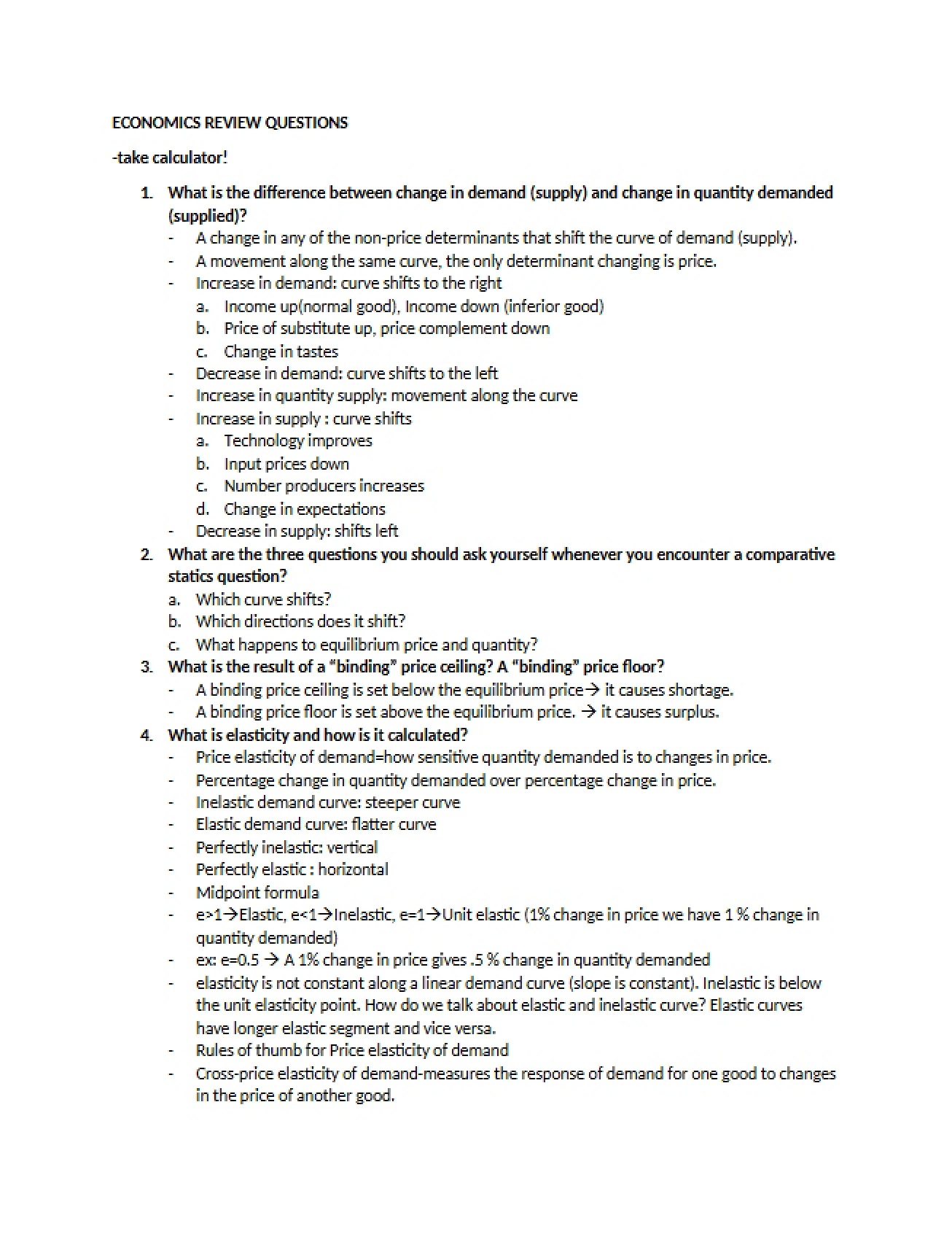 General Study Guide for Microeconomics