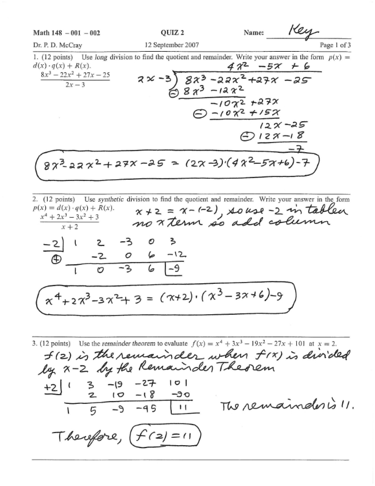 Second Quiz on Preparation for Calculus