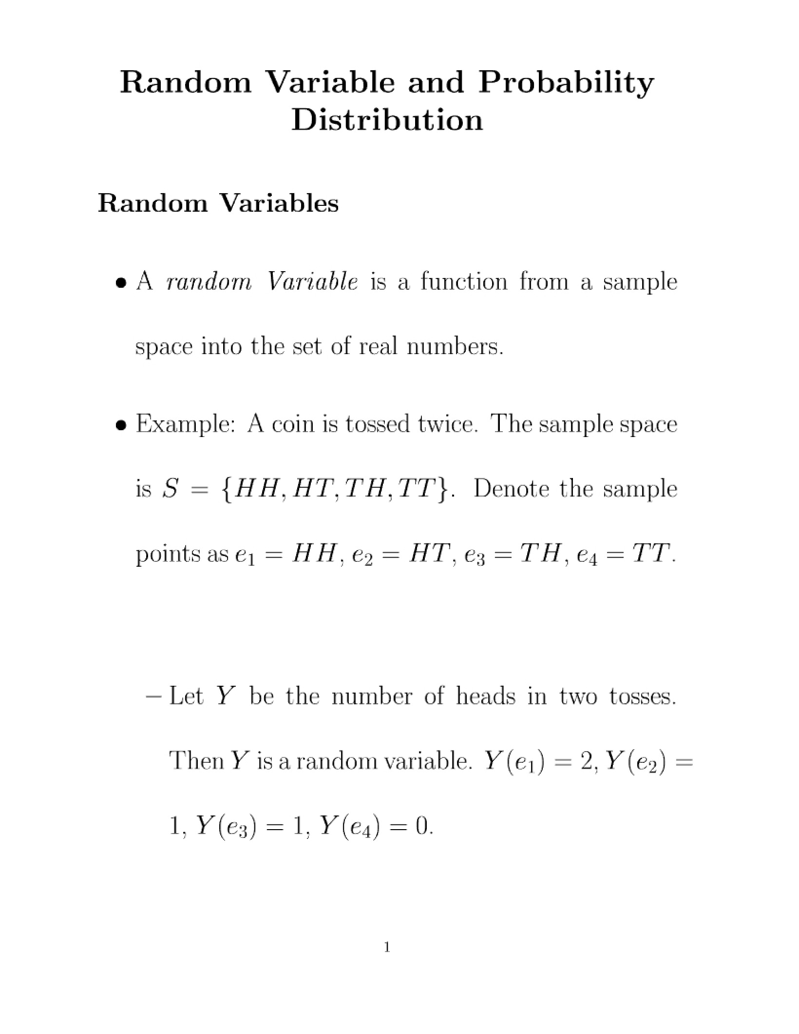 Random Variable Concepts