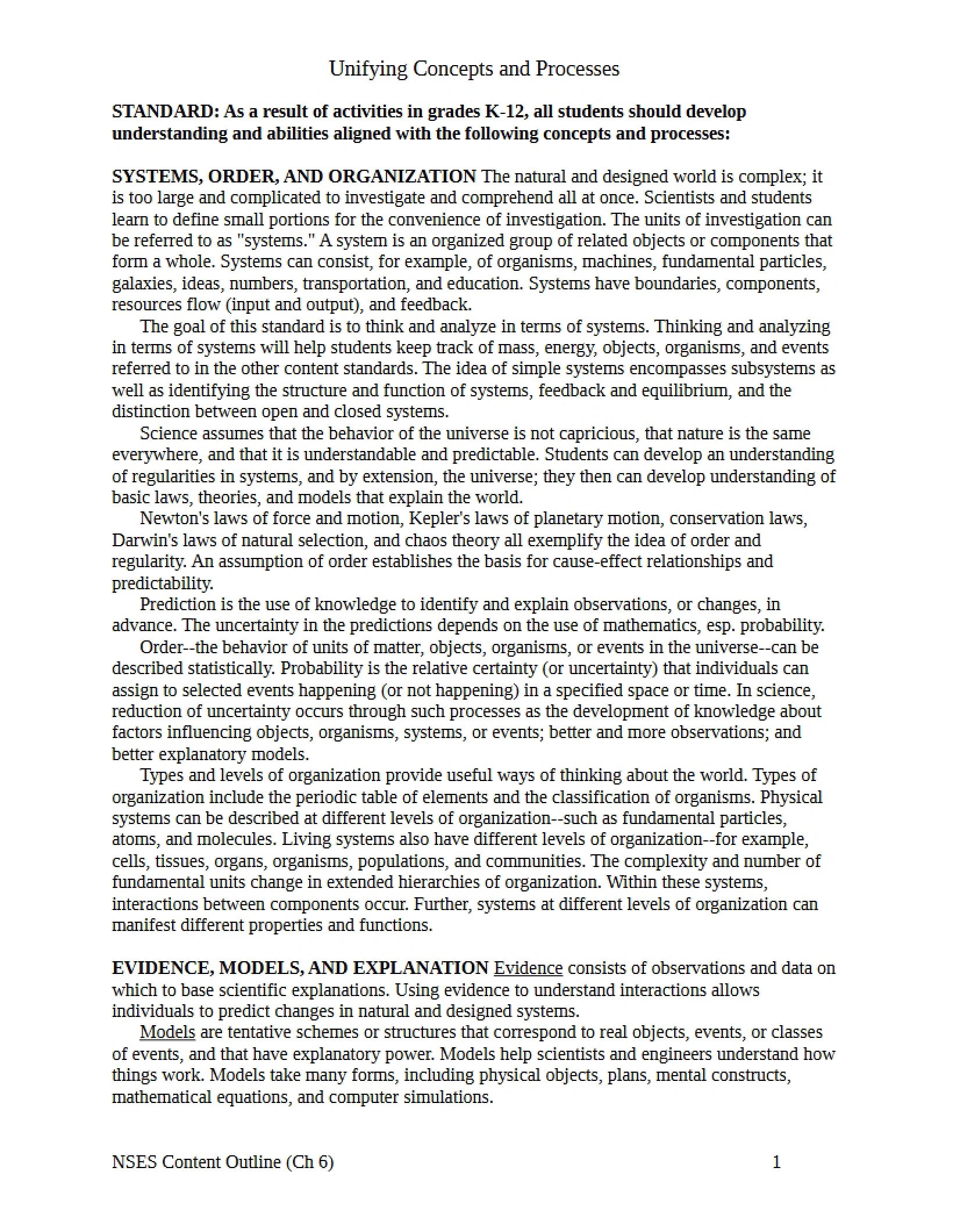 Processes and Unifying Concepts