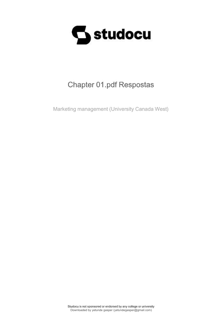 Questions and Answers for Marketing Management Chapter 01