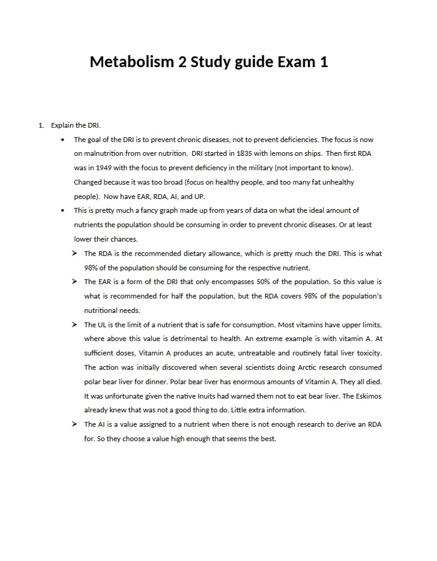 Unit 1 Study Manual for Metabolism 2