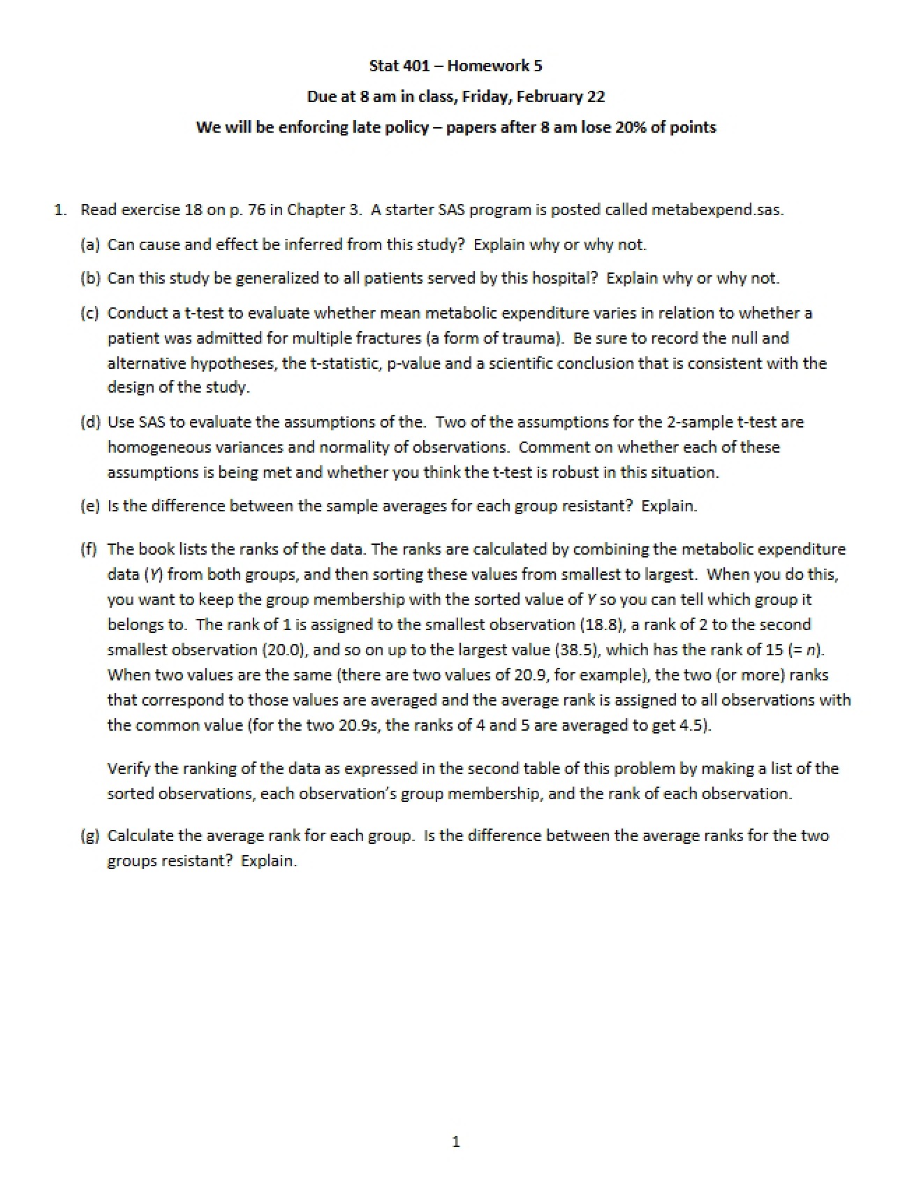 Fifth Homework for Statistical Methods for Research