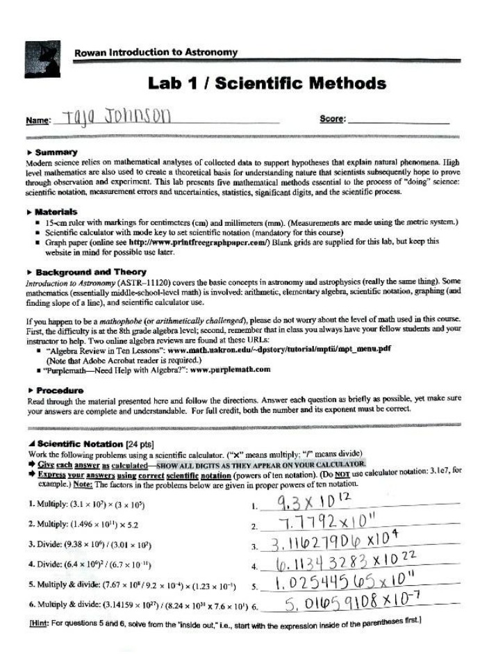 ASTR10300 Lab 1 - Scientific Methods
