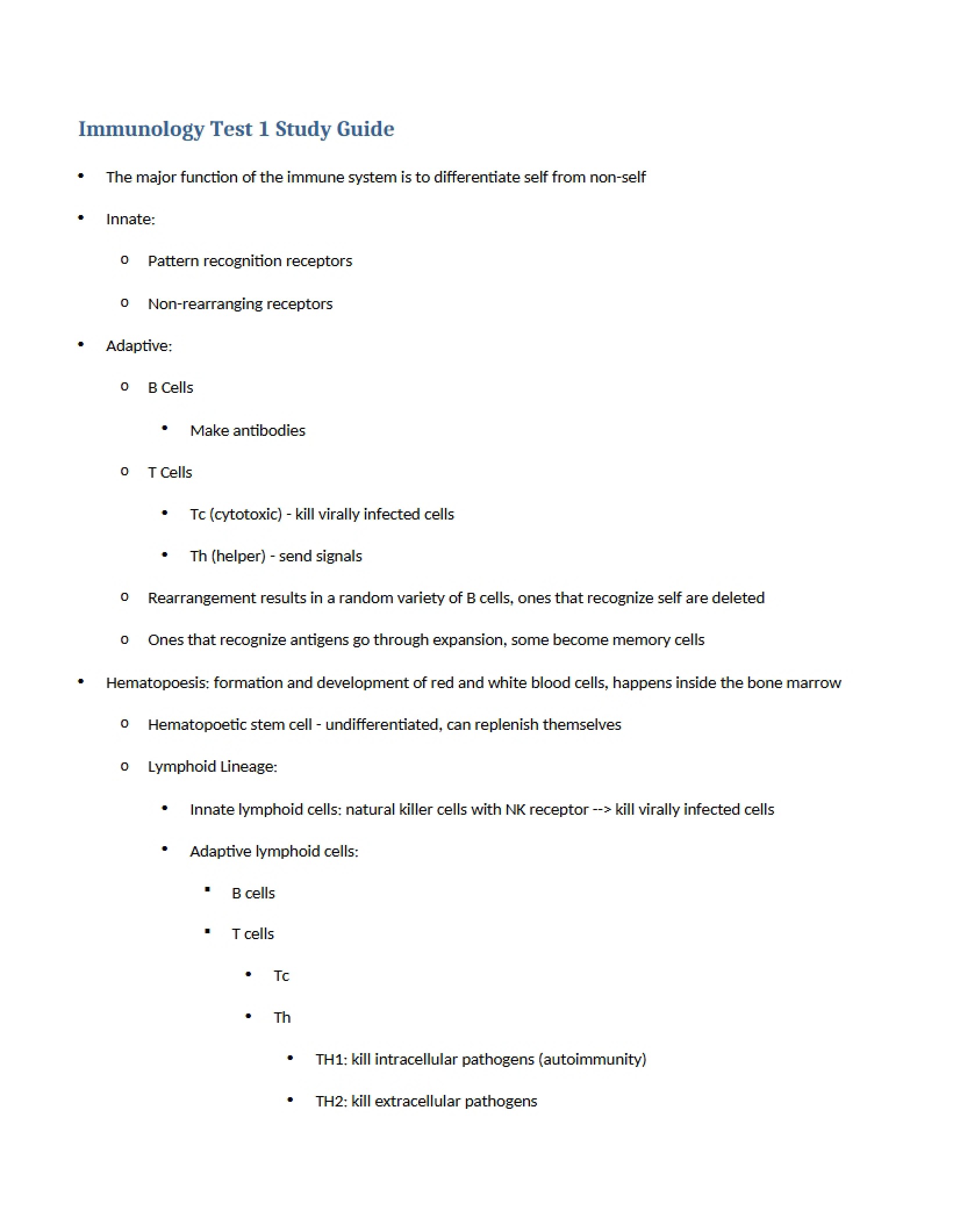 Study Guide for First Immunology Test