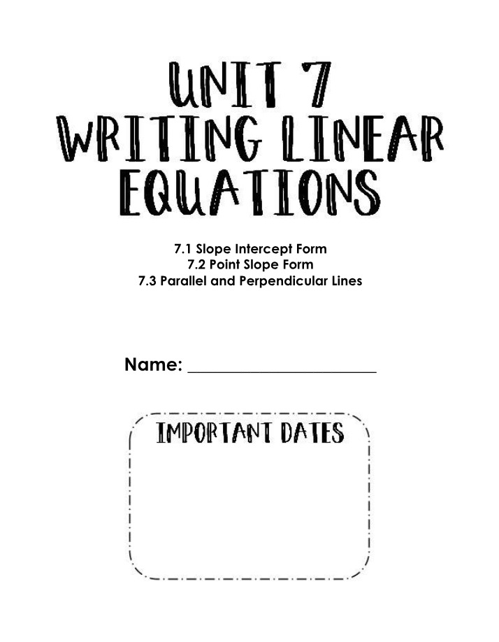 Writing Linear Equations - Packet U7