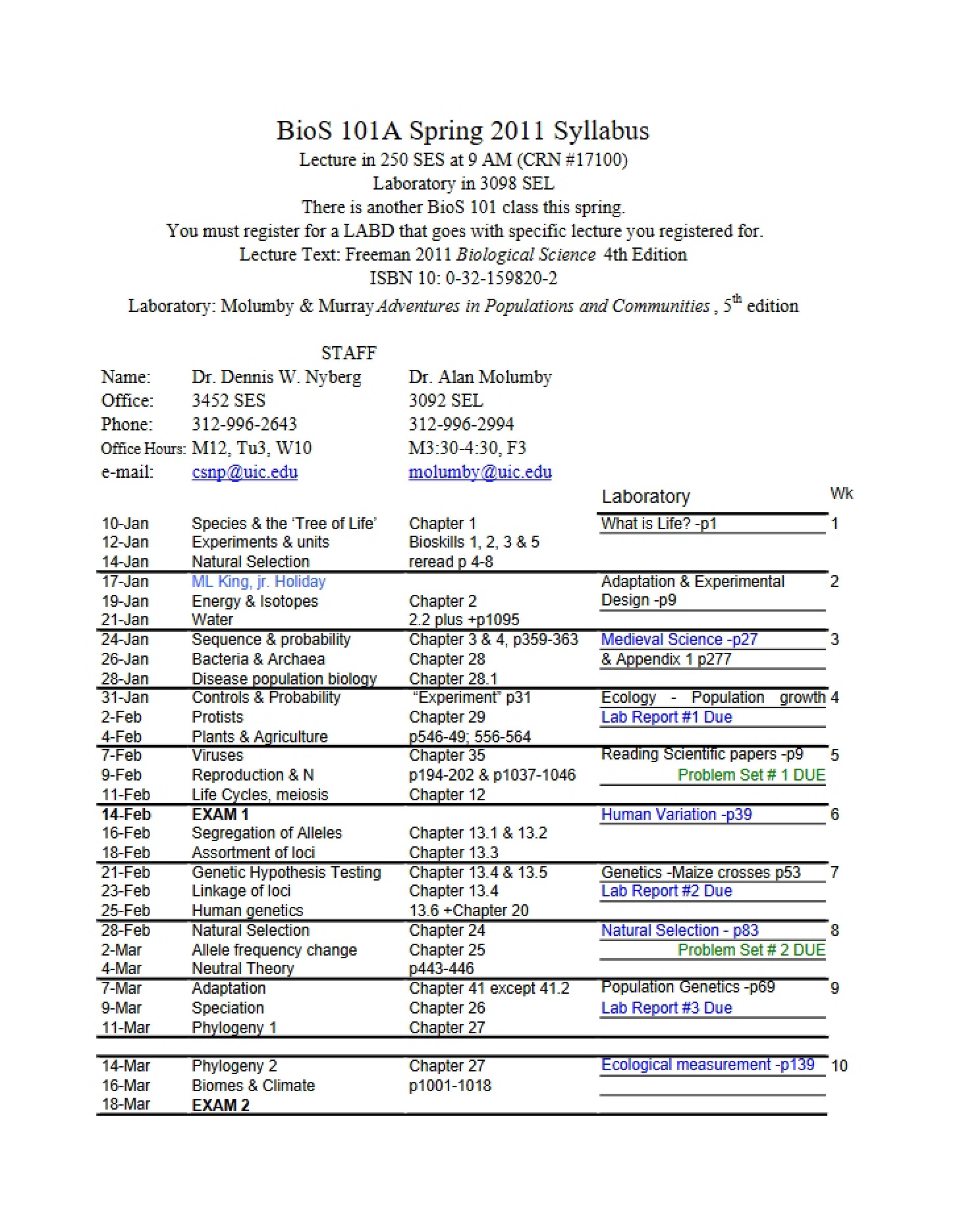 Class Schedule and Policies