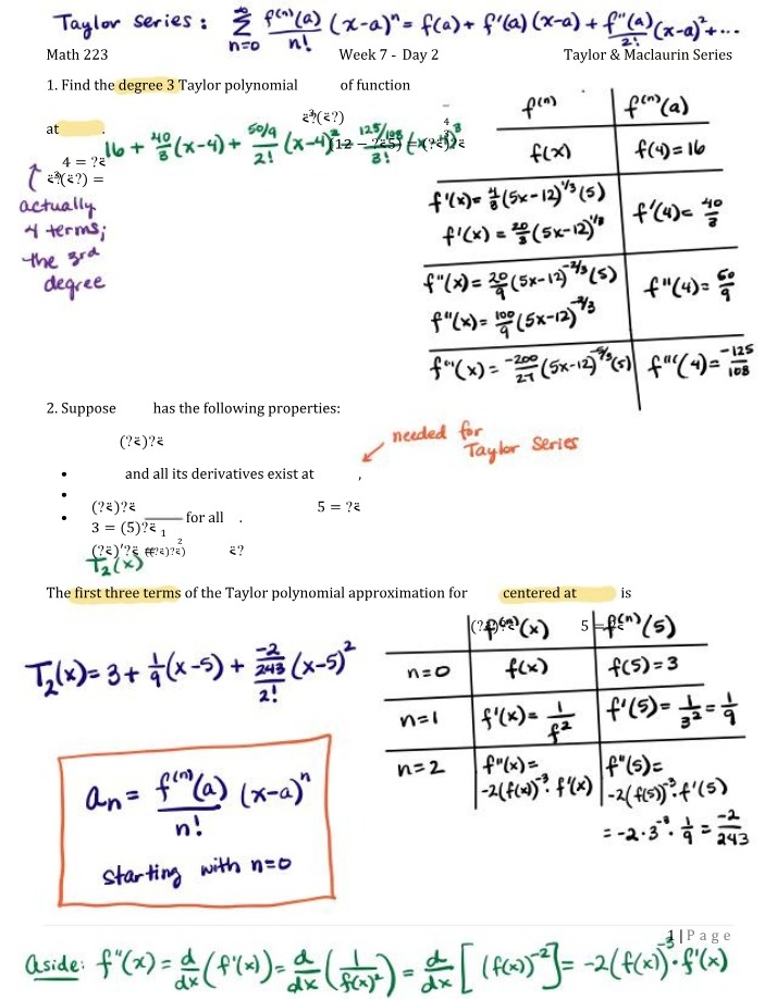 Week 7, Day 2 - Taylor and Maclaurin Series