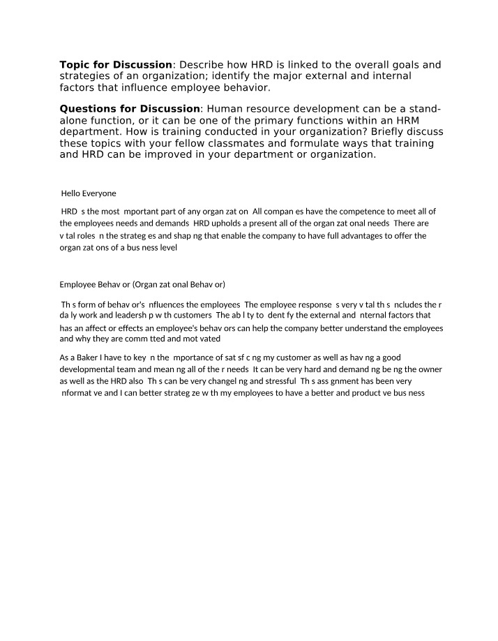 Discussion and Assignment - HRD and Employee Behavior