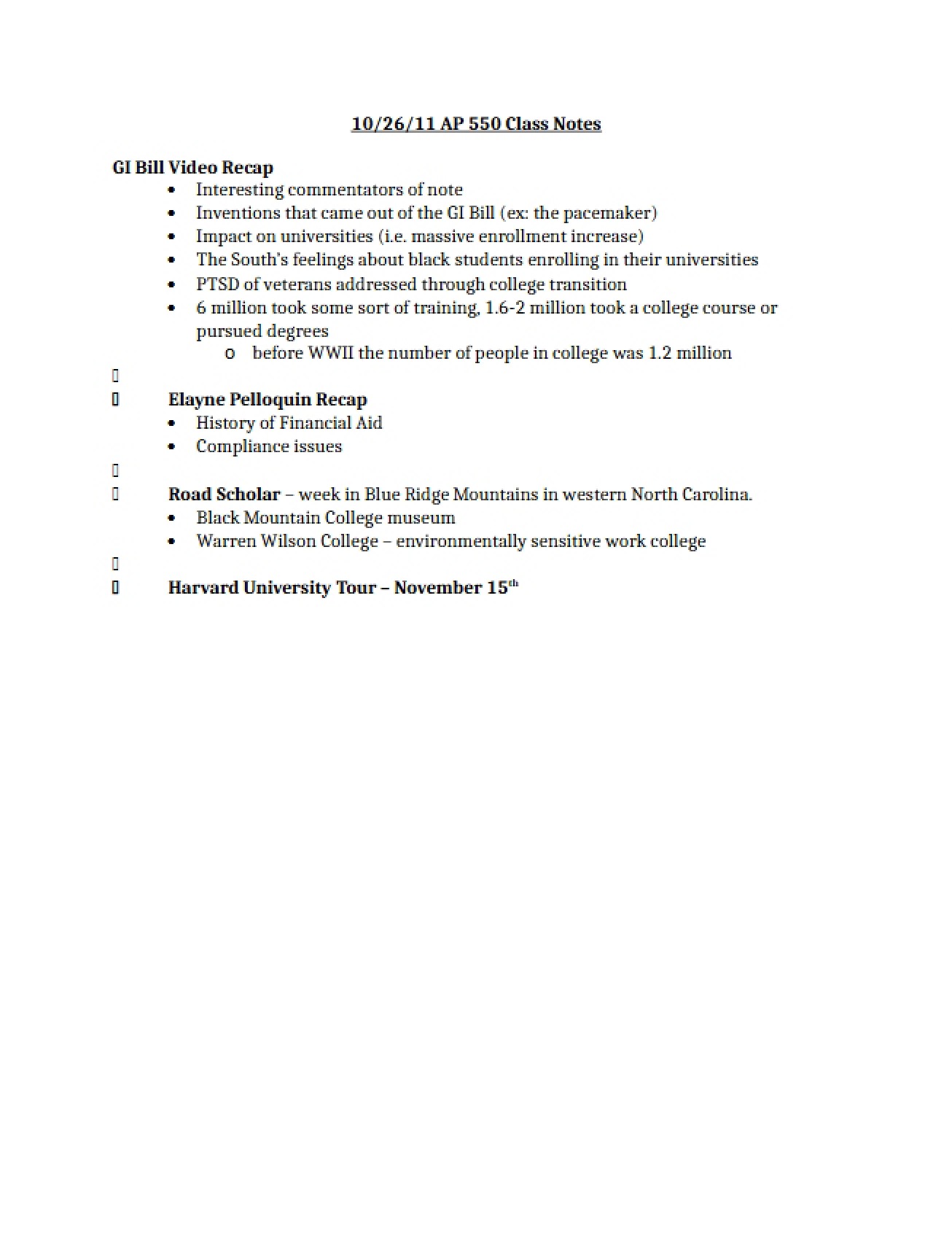 Class Notes on Perspectives in Higher Education