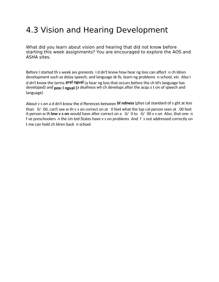 Vision and Hearing Development