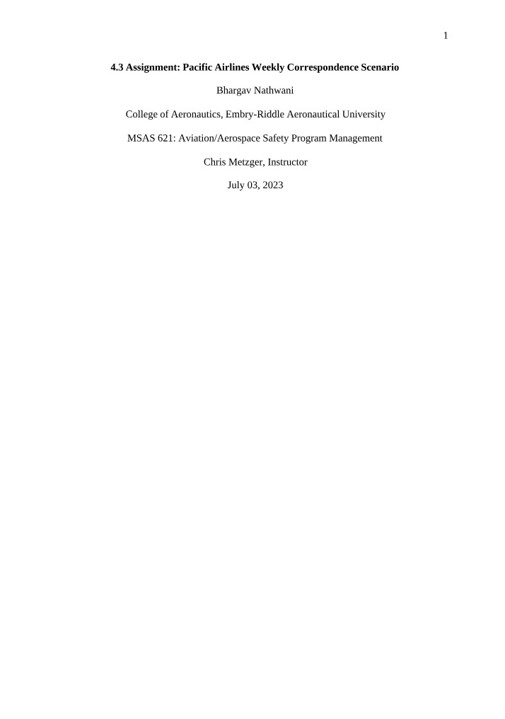Assignment 4.3 - Pacific Airlines Correspondence Scenario