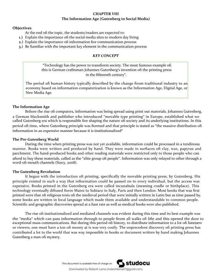 The Information Age - Gutenberg to Social Media (Chapter VIII)