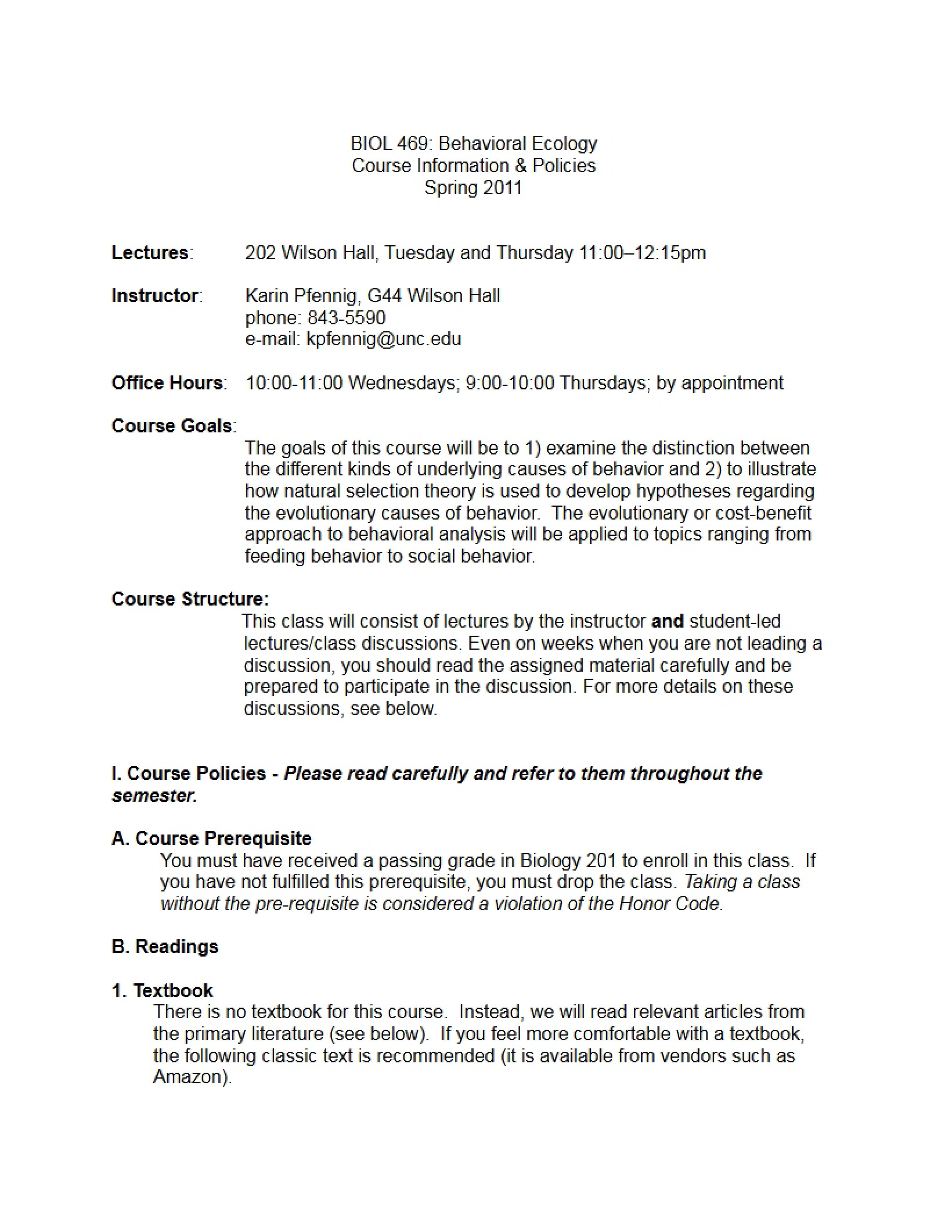 Behavioral Ecology Syllabus