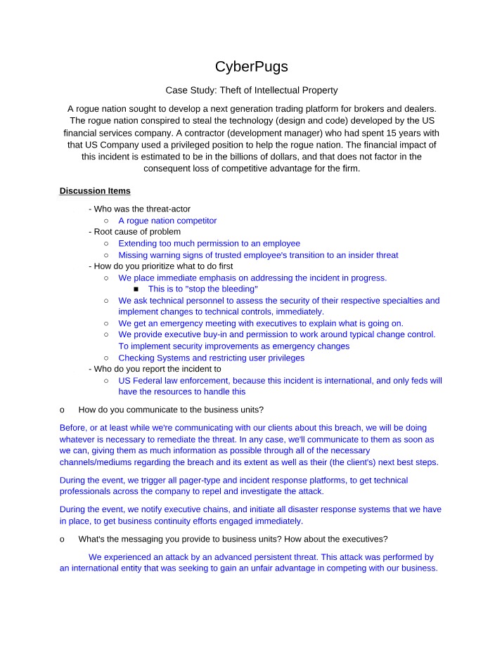 CyberPugs Case Study on Intellectual Property Theft