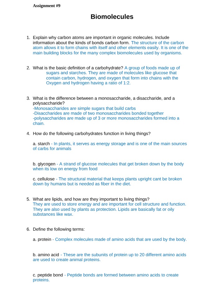 Assignment 9 - Biomolecules