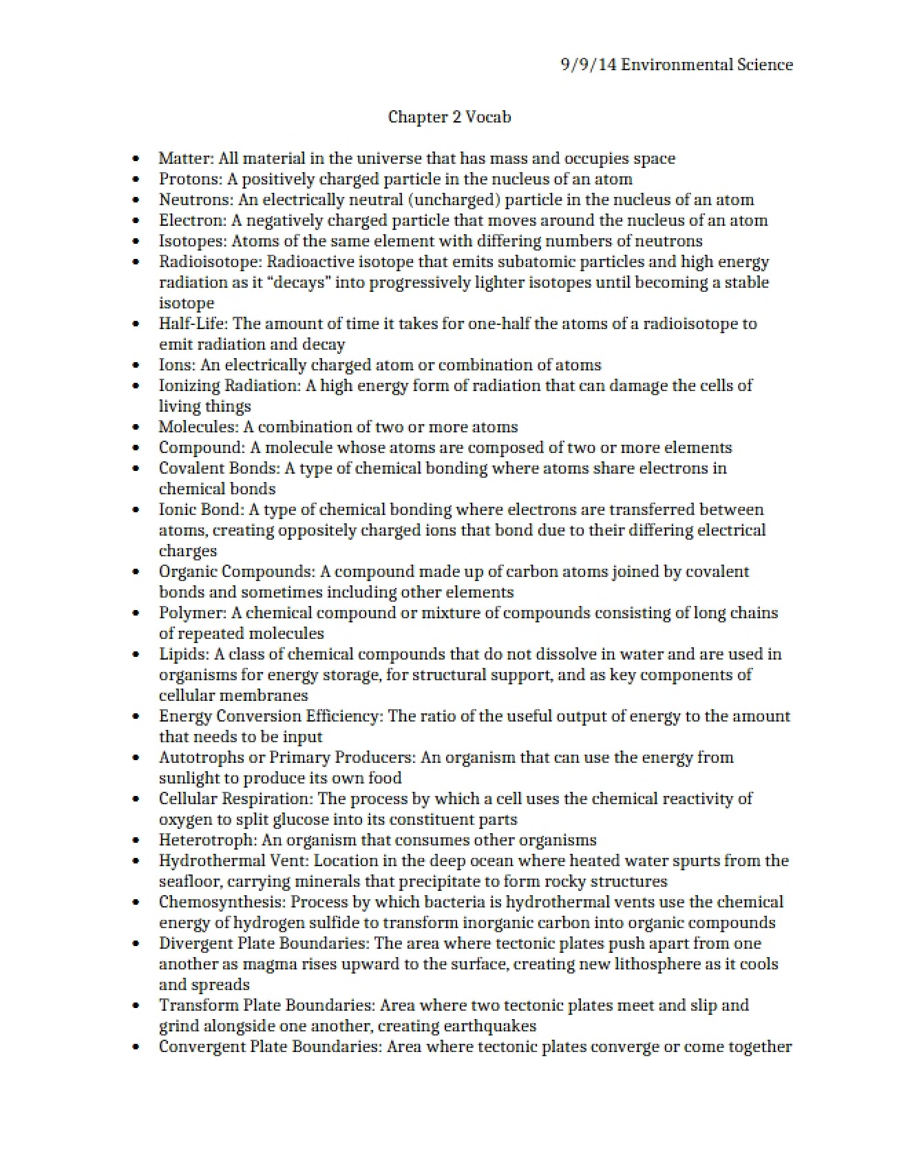 Vocabulary for Chapter 2