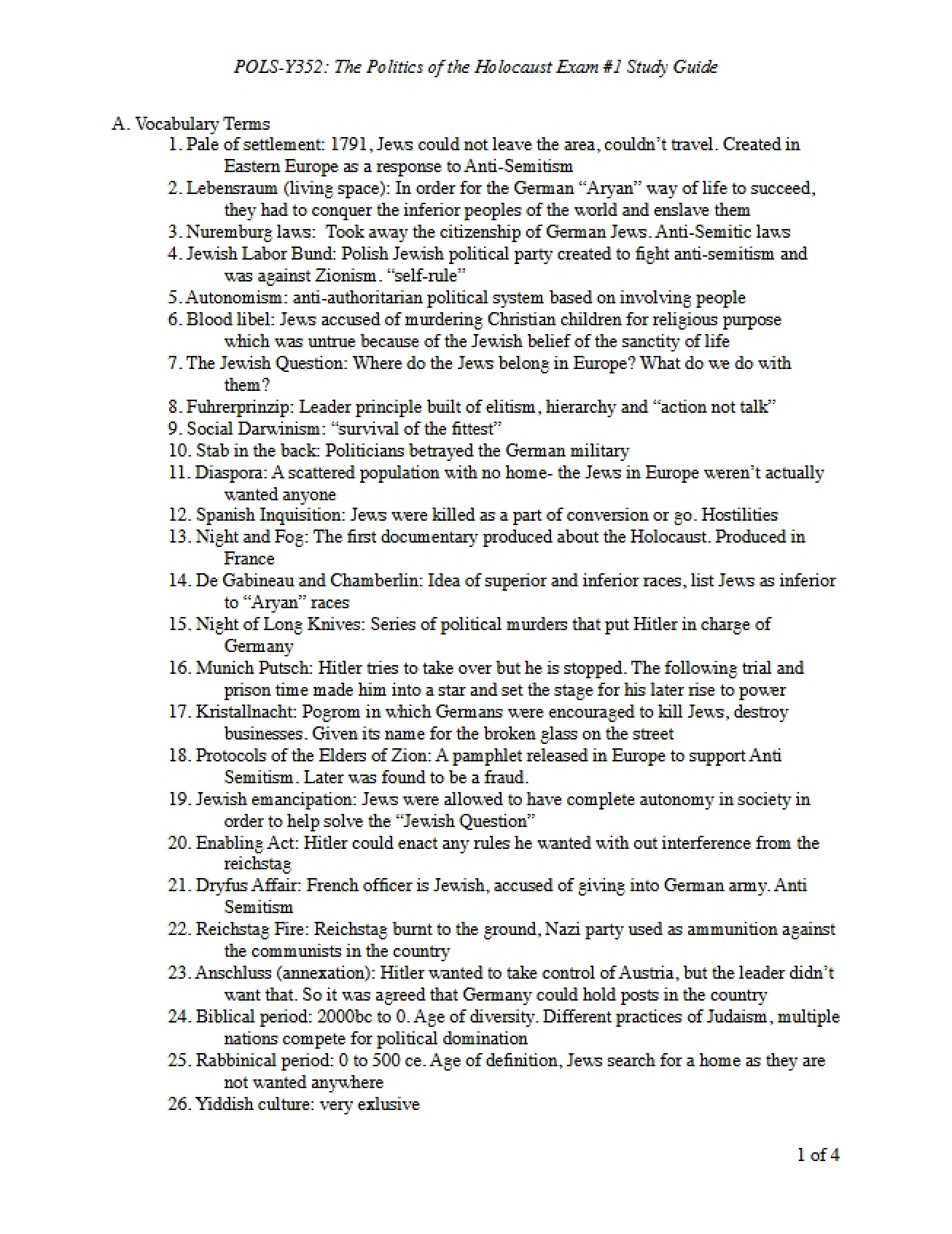 Study Guide for First Exam