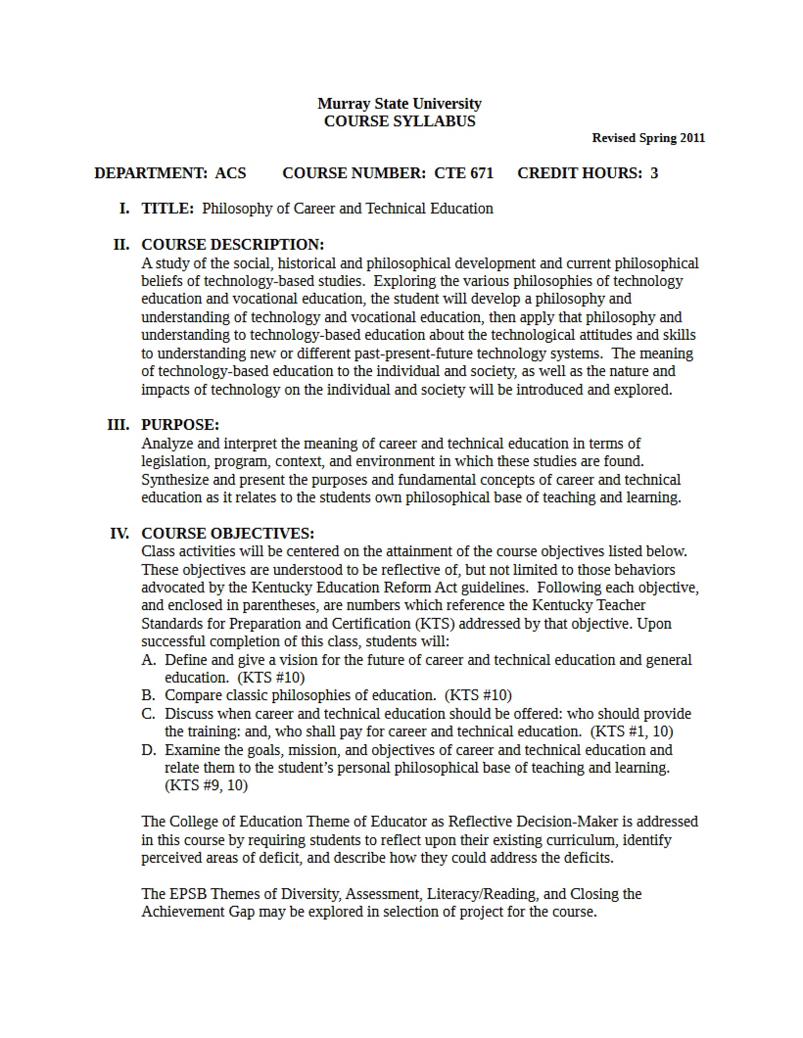Syllabus - 3 Pages