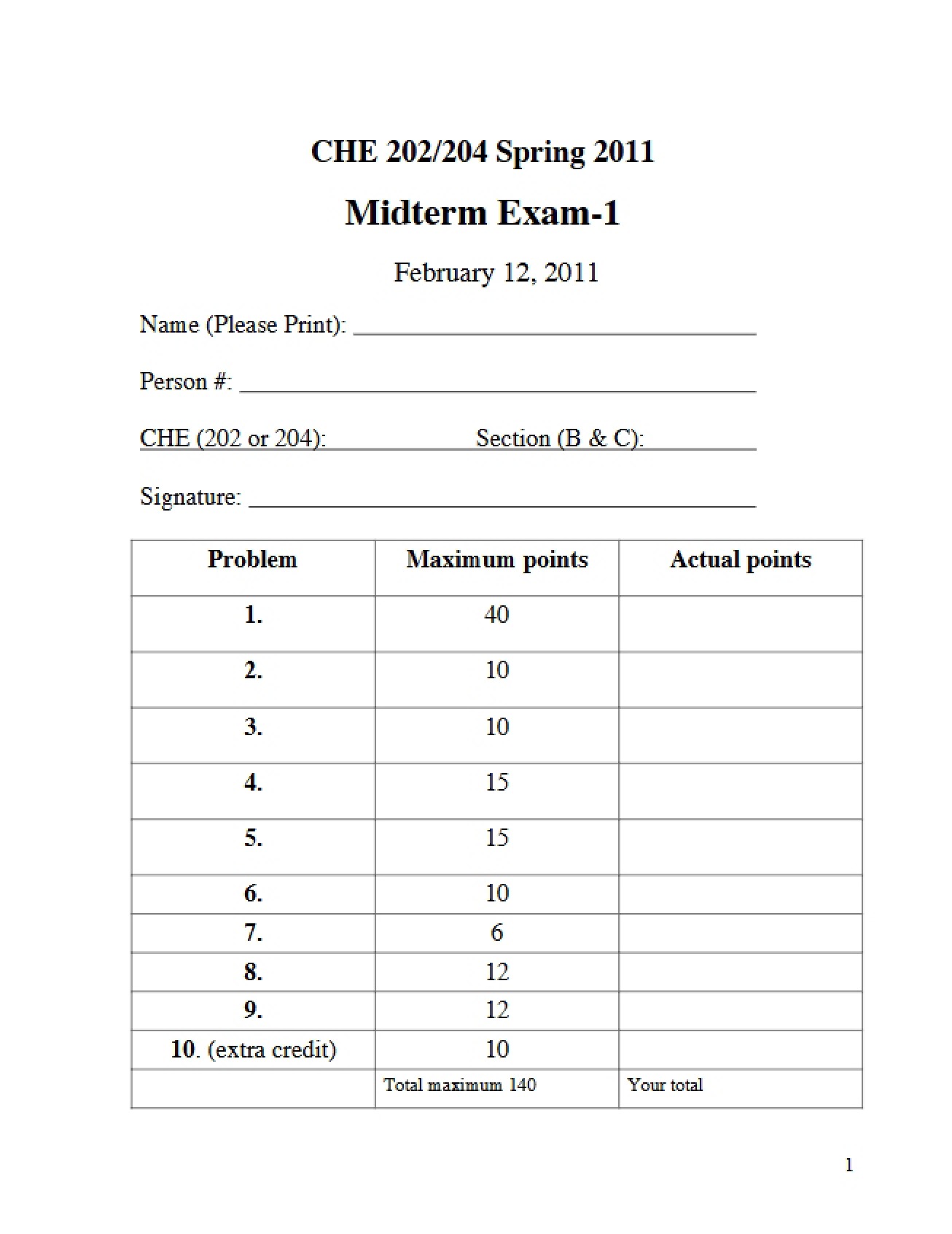 First Examination from Spring 2011