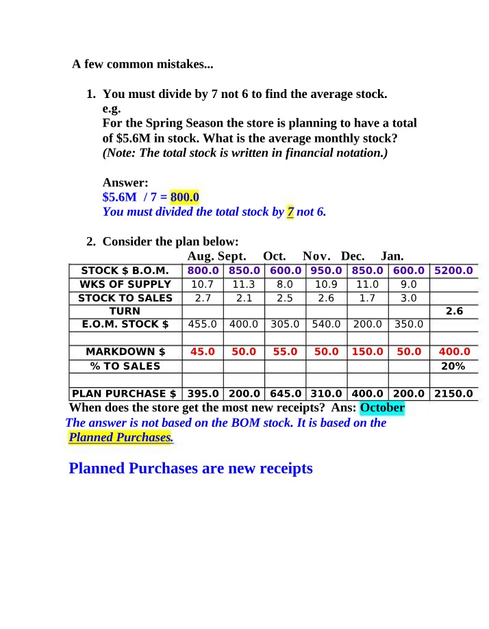 Common Mistakes in Identifying New Receipts and Average Stock Calculation