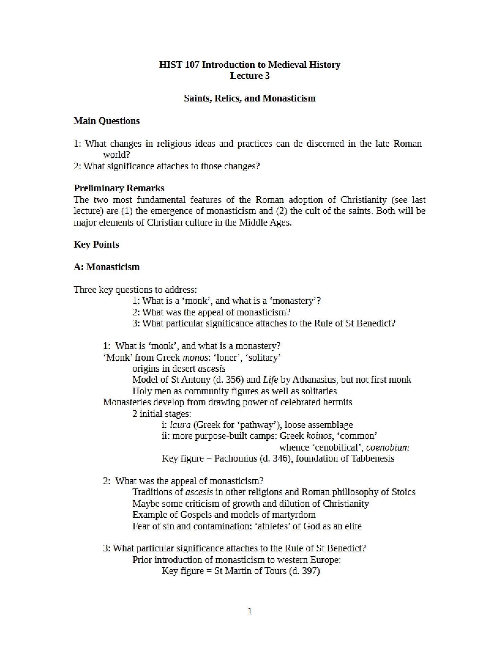 Saints and Monasticism (Lecture 3)