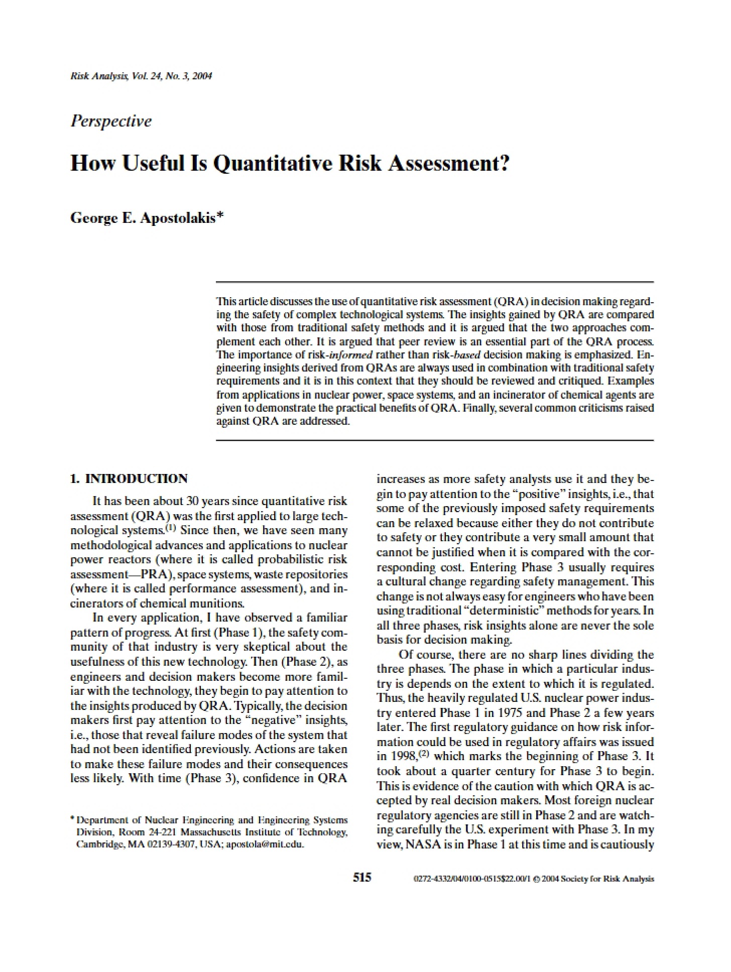 Quantitative Risk Assessment Utility