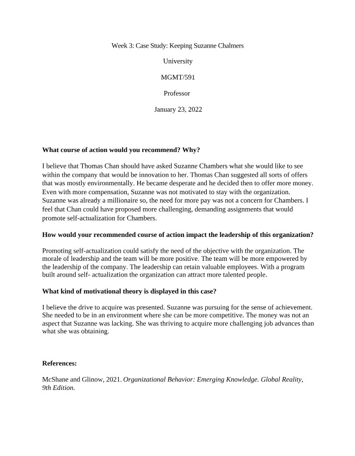 Case Study - Keeping Suzanne Chalmers
