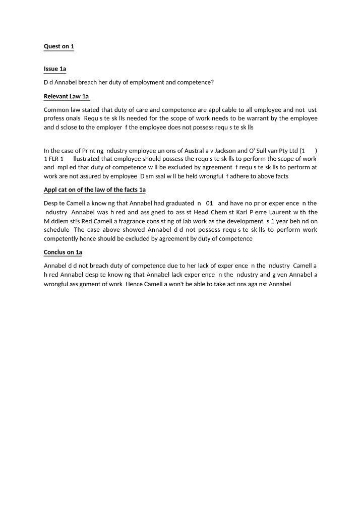 Did Annabel Breach Her Duty of Care Employee Competence Analysis