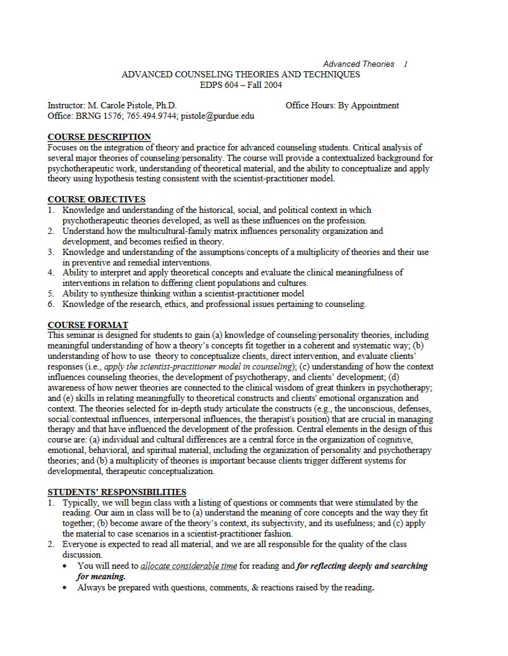 Syllabus - Advanced Counseling Theories and Interventions