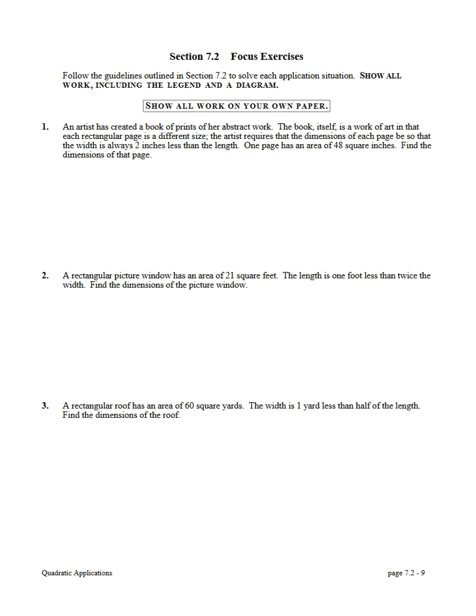 Focus Exercises for Algebra