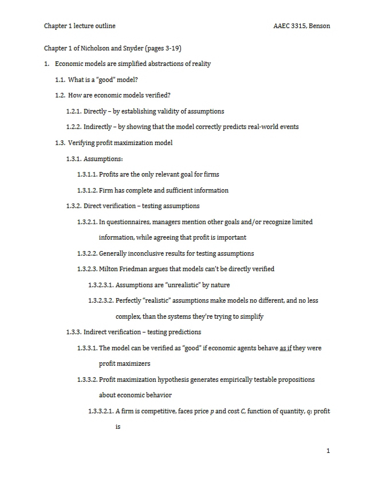 AAEC 3315 Chapter 1 Lecture Outline - 6 Pages