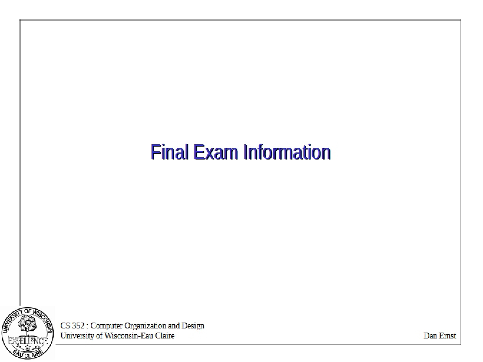 Info on Final Exam