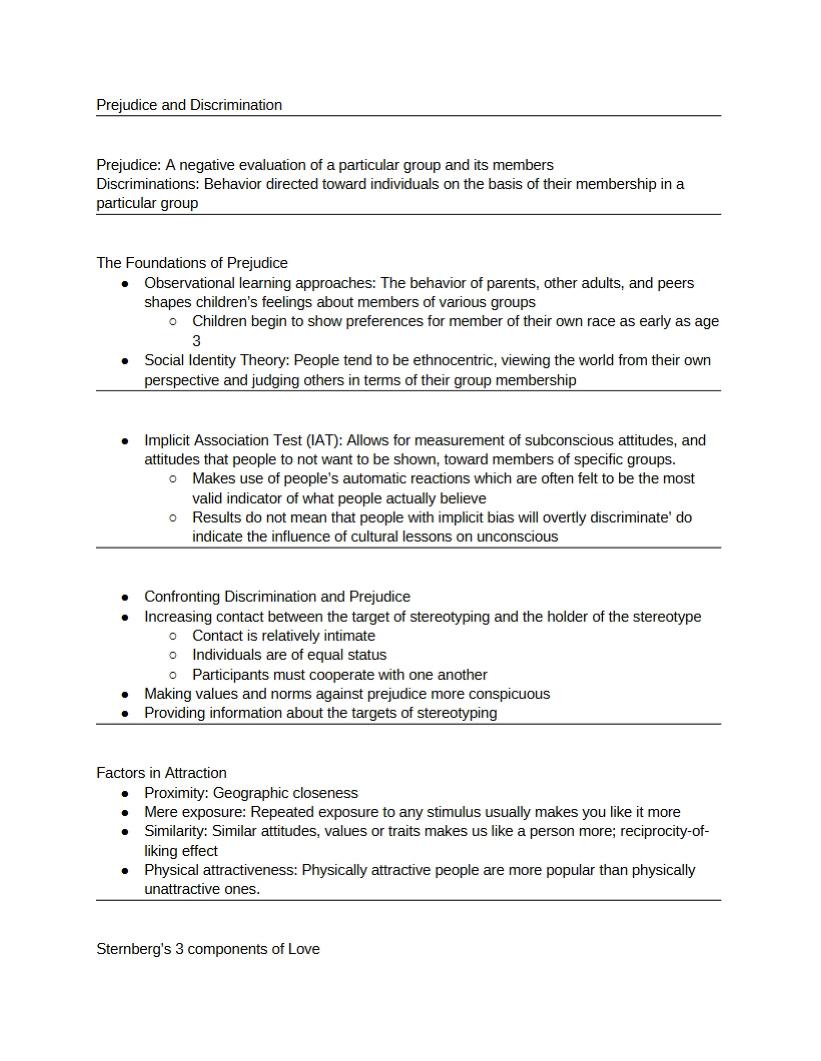 Discrimination and Prejudice Notes