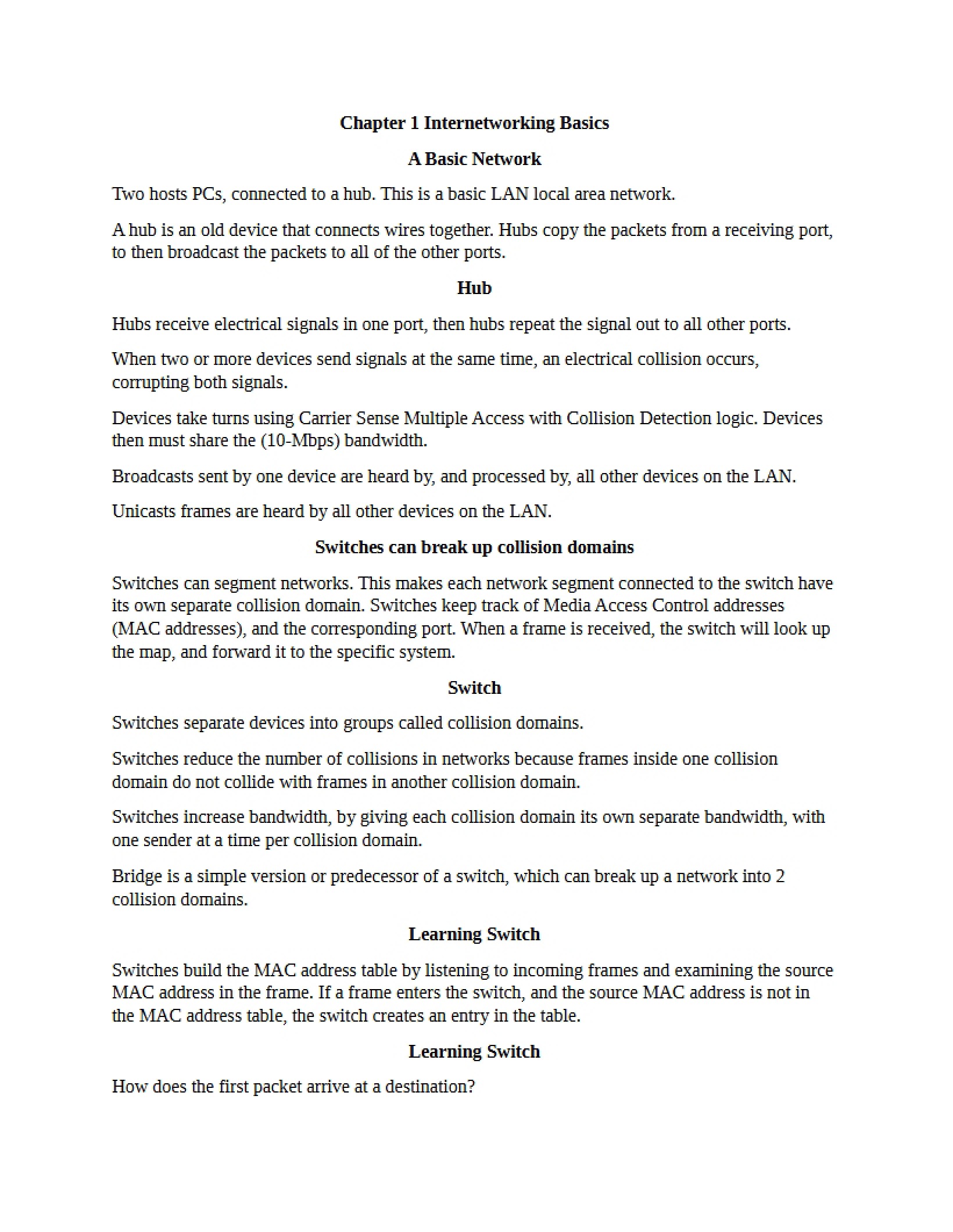 Basics of Internetworking