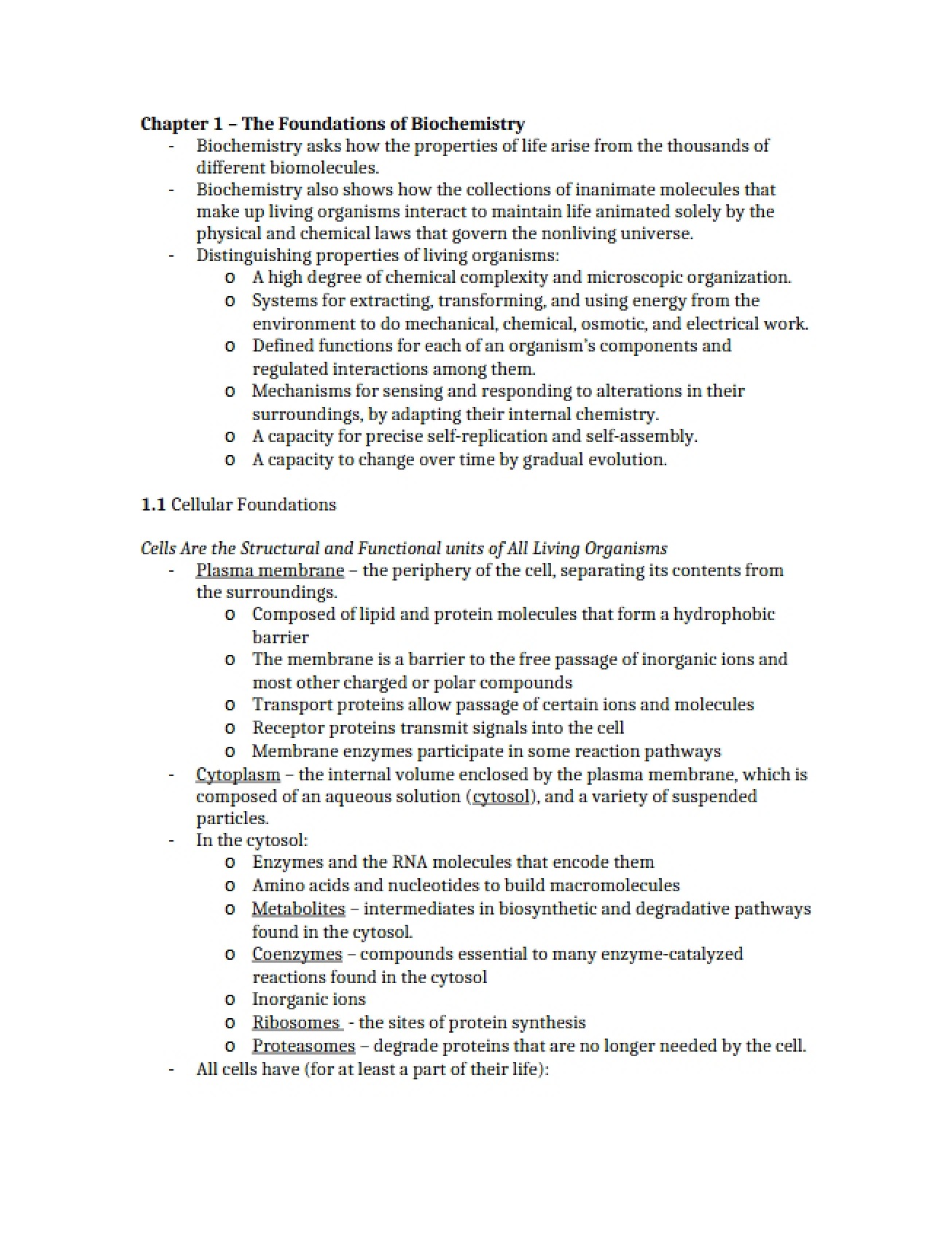 Biochemistry Foundations Chapter One
