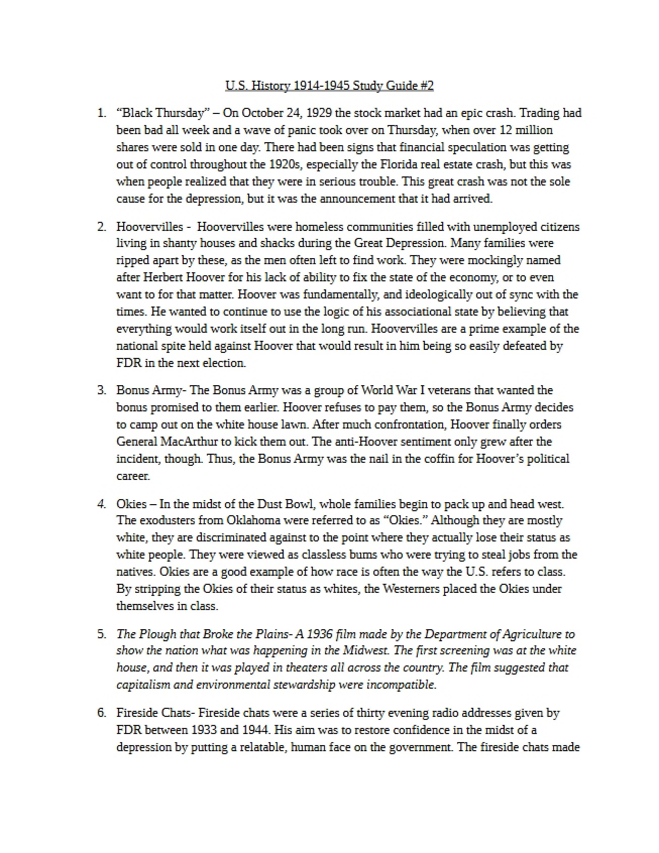 Examination Study Guide Two
