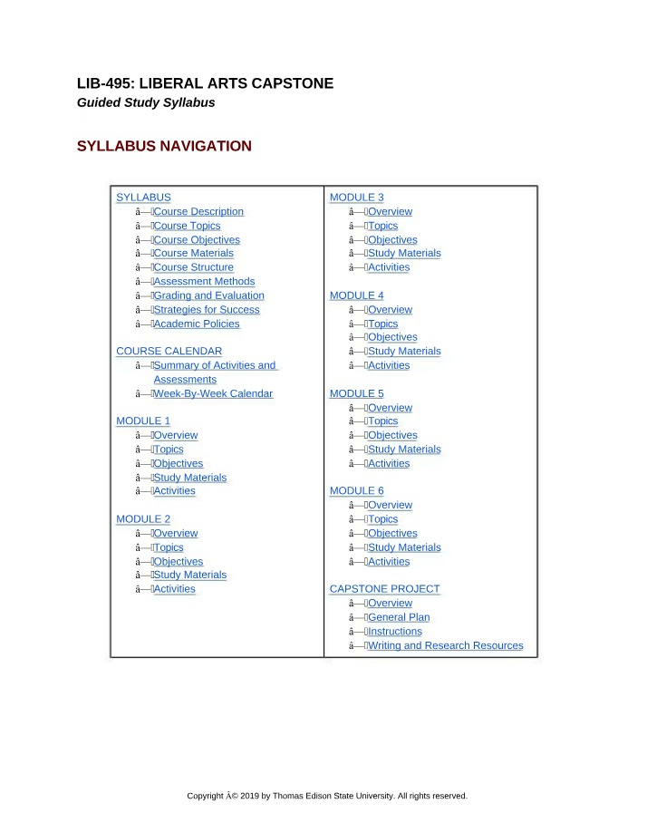 Liberal Arts Capstone - Topics and Course Description