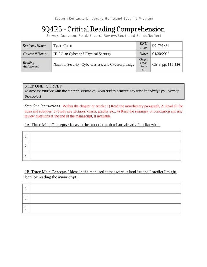 SQ4R5 Critical Reading Comprehension