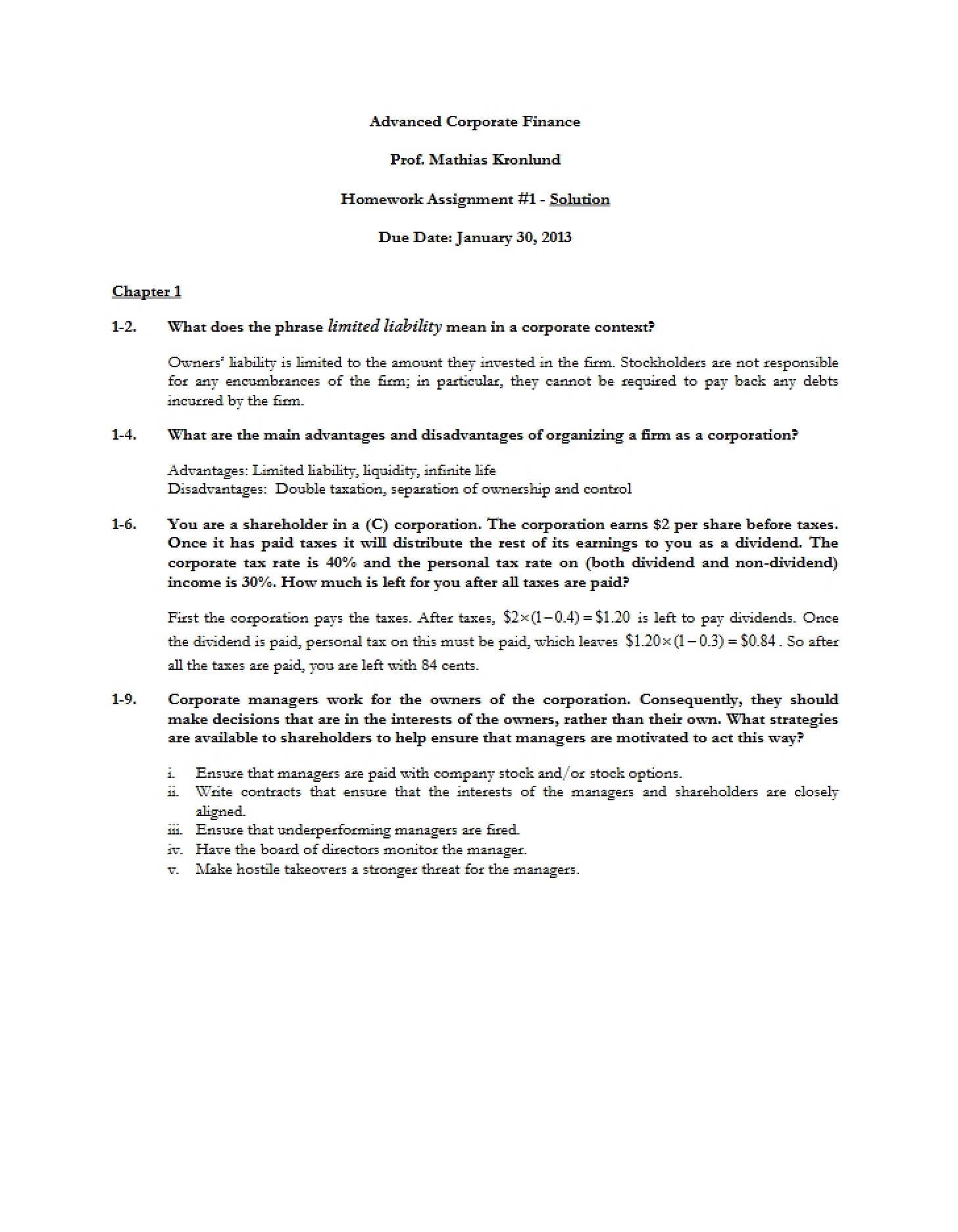 Solutions for First Problem Set