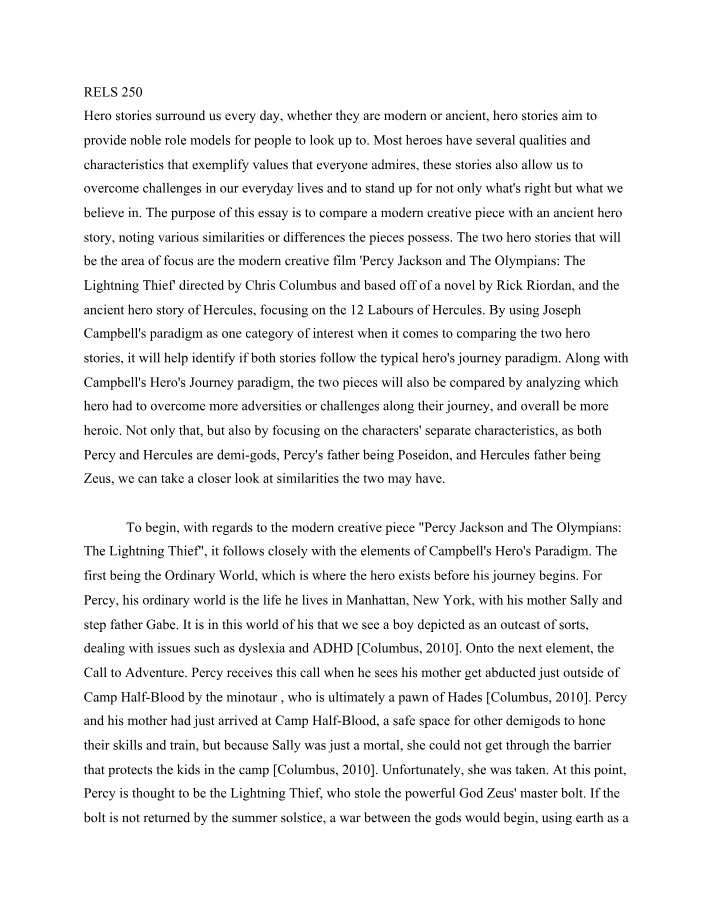 Heroic Journeys - A Comparison of Percy Jackson and Hercules