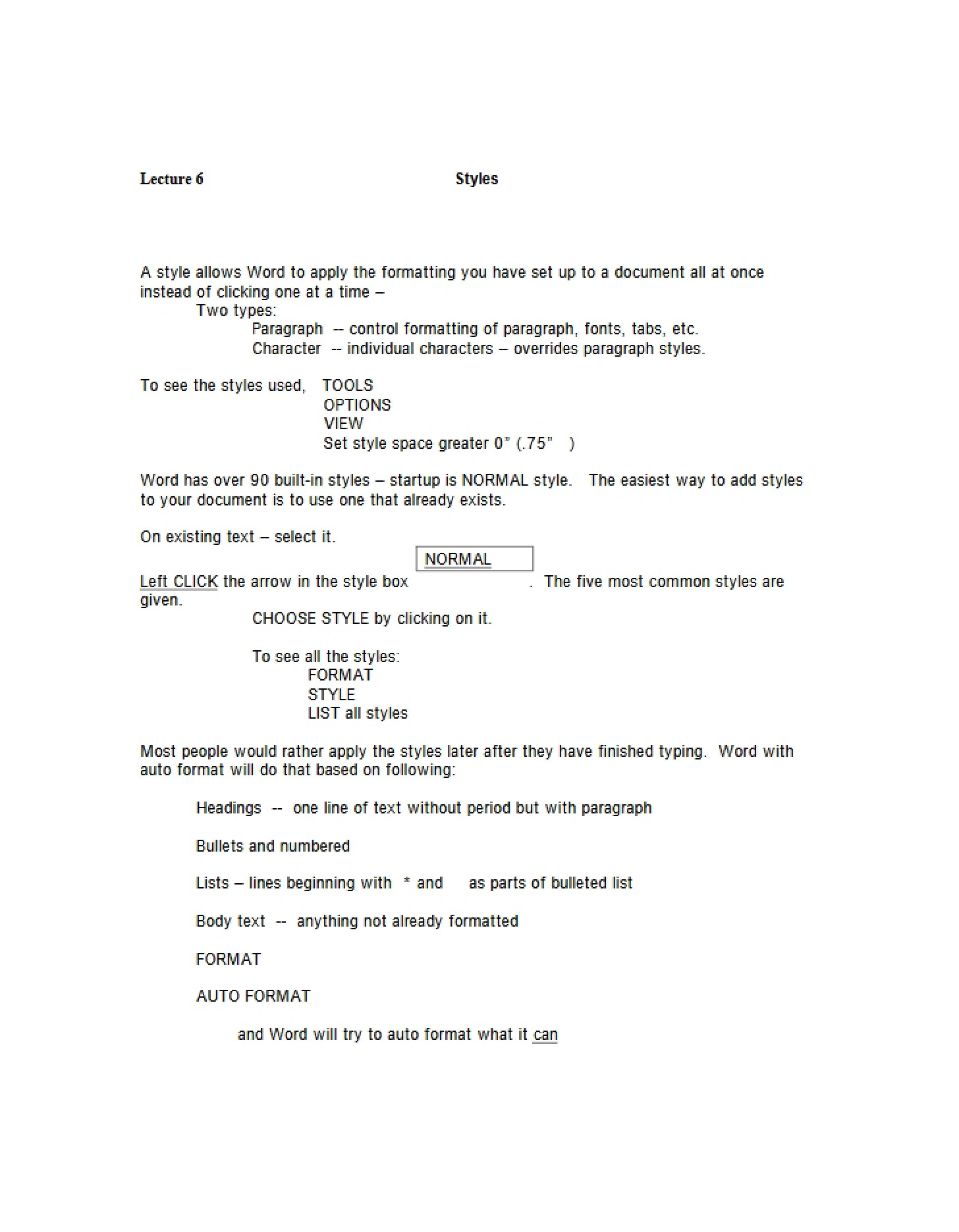 Sixth Lecture