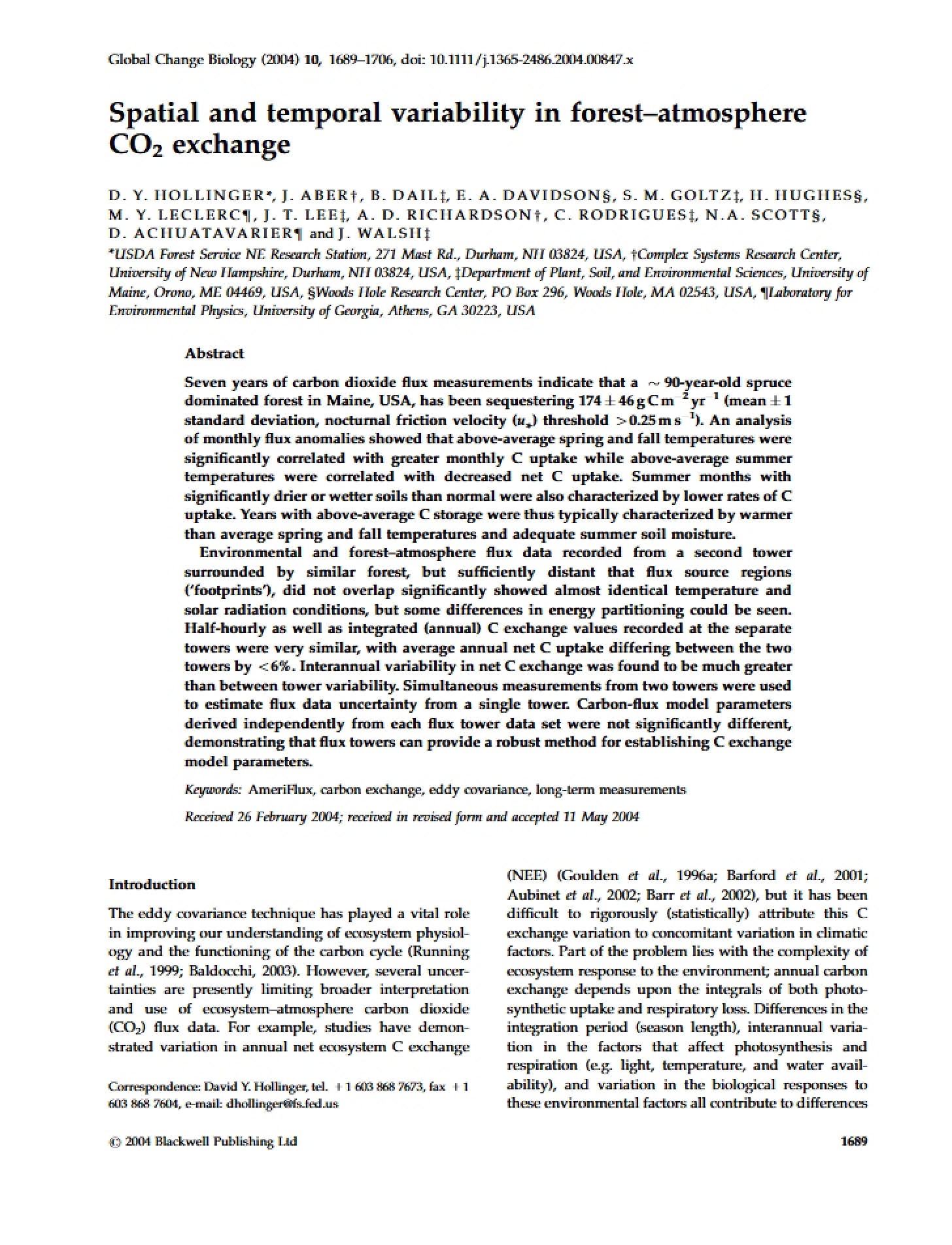 Forest-Atmosphere CO2 Exchange TemporalSpatial Variability
