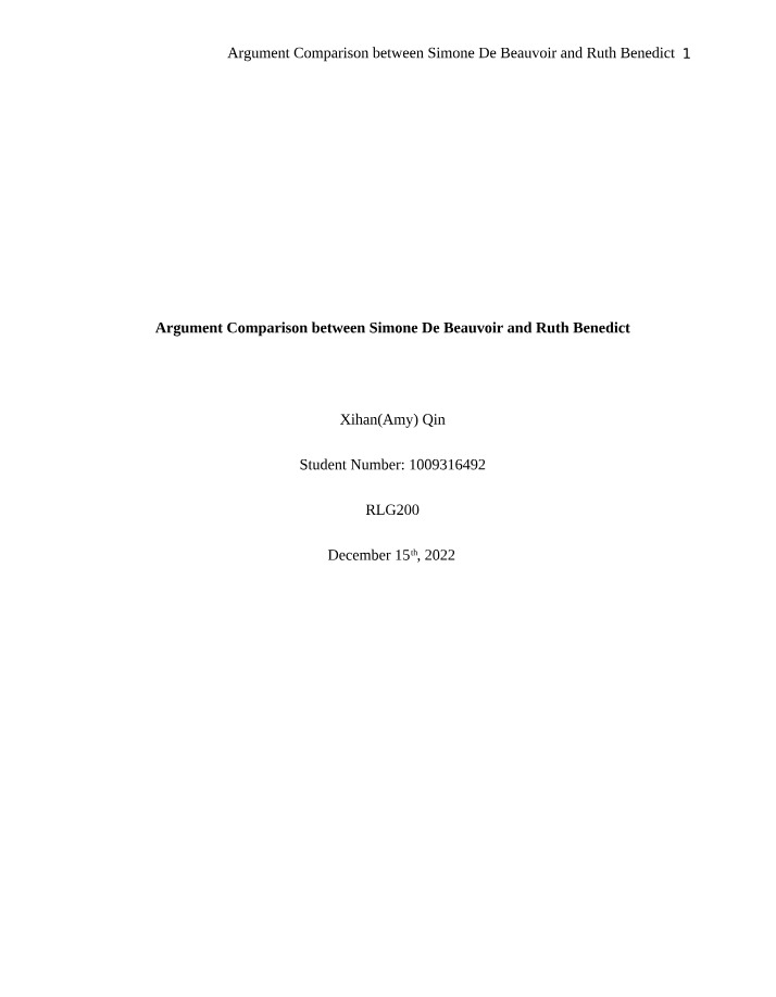 Simone De Beauvoir vs. Ruth Benedict - Argument Comparison