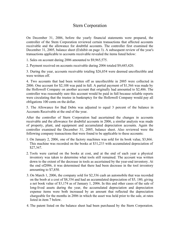 Stern Corporation Transactions and Journal Entries